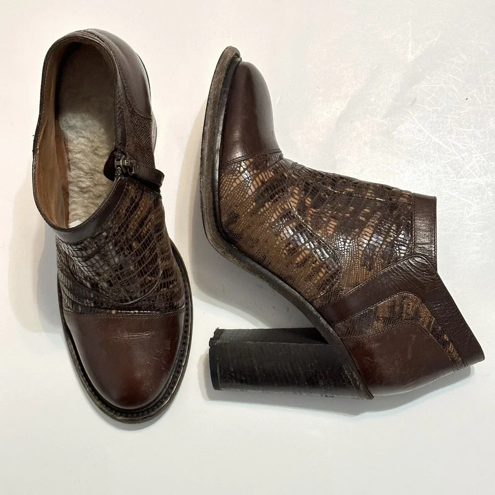 Ugg Collection Women Size 9 Giacinta Brown Ankle Boots Snake Skin Made In Italy
